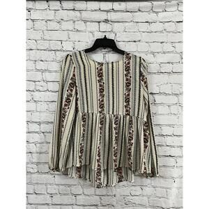 Altar'd State‎ Boho Tunic Shirt Womens S White Striped Long Bell Sleeve